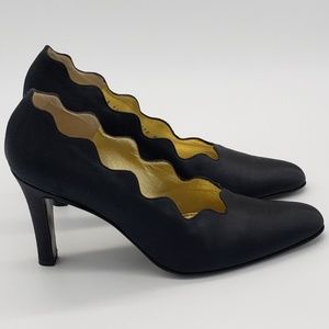 Bruno Magli Couture Satin Heels Wavy Black 6.5